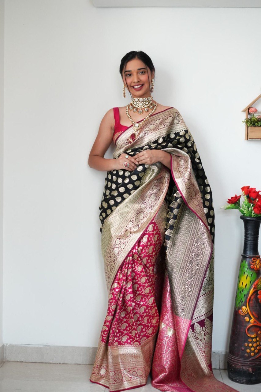 Eye-catching 1-Minute Ready To Wear Black Soft Silk Saree