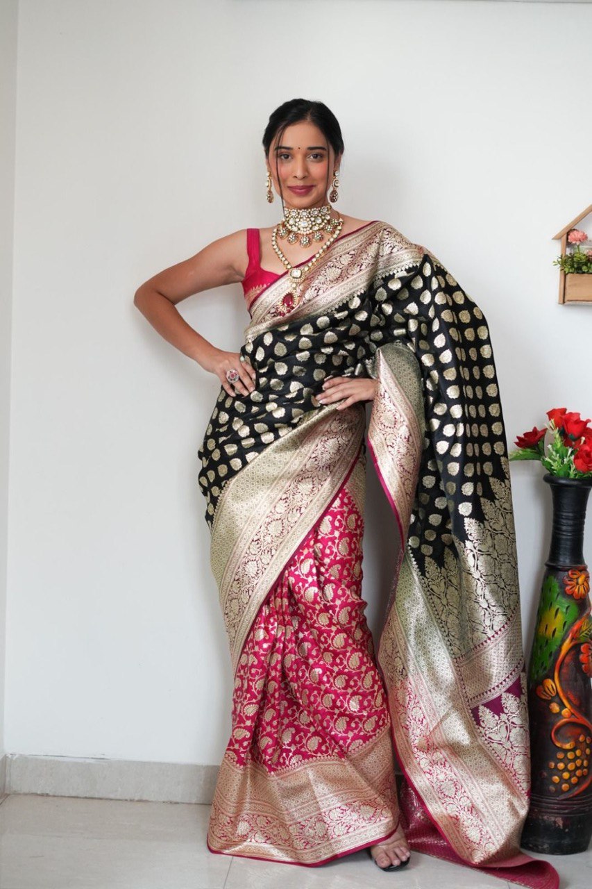 Eye-catching 1-Minute Ready To Wear Black Soft Silk Saree