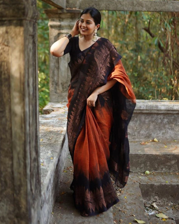 Eye catching Orange Soft Silk Saree With Beleaguer Blouse Piece