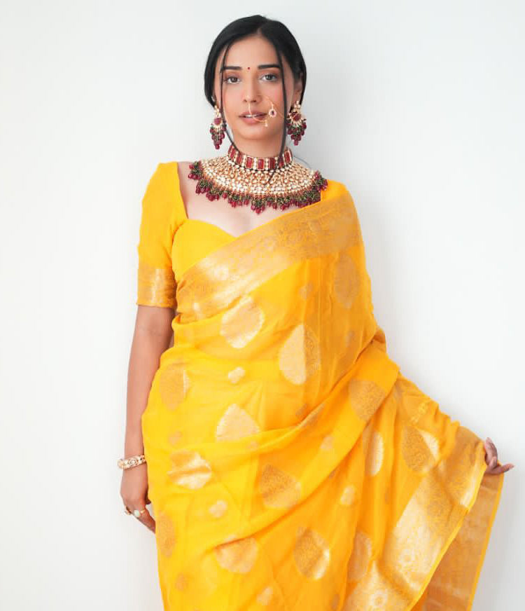 Designer 1-Minute Ready To Wear Yellow Cotton Silk Saree