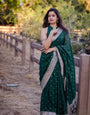 Dazzling Green Cotton Silk Saree With Assemblage Blouse Piece