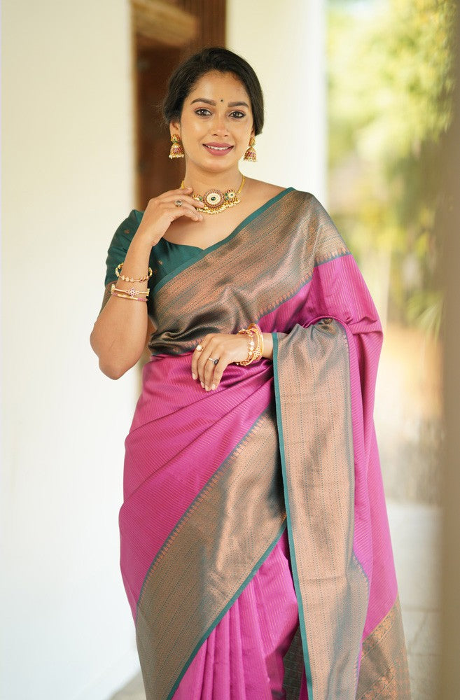 Sizzling Dark Pink Soft Silk Saree With Demanding Blouse Piece