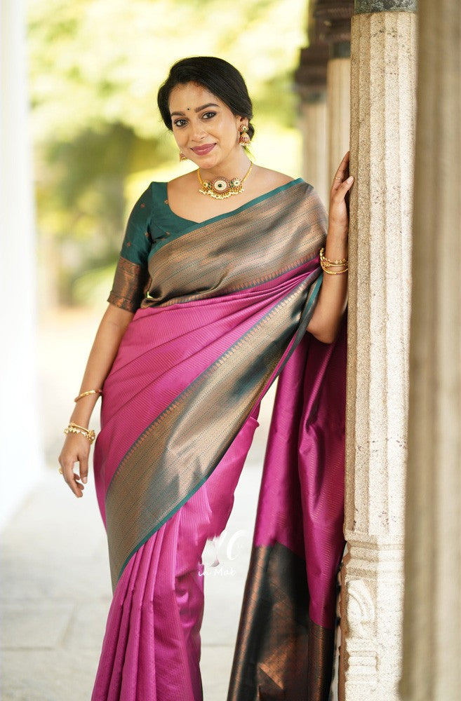 Sizzling Dark Pink Soft Silk Saree With Demanding Blouse Piece