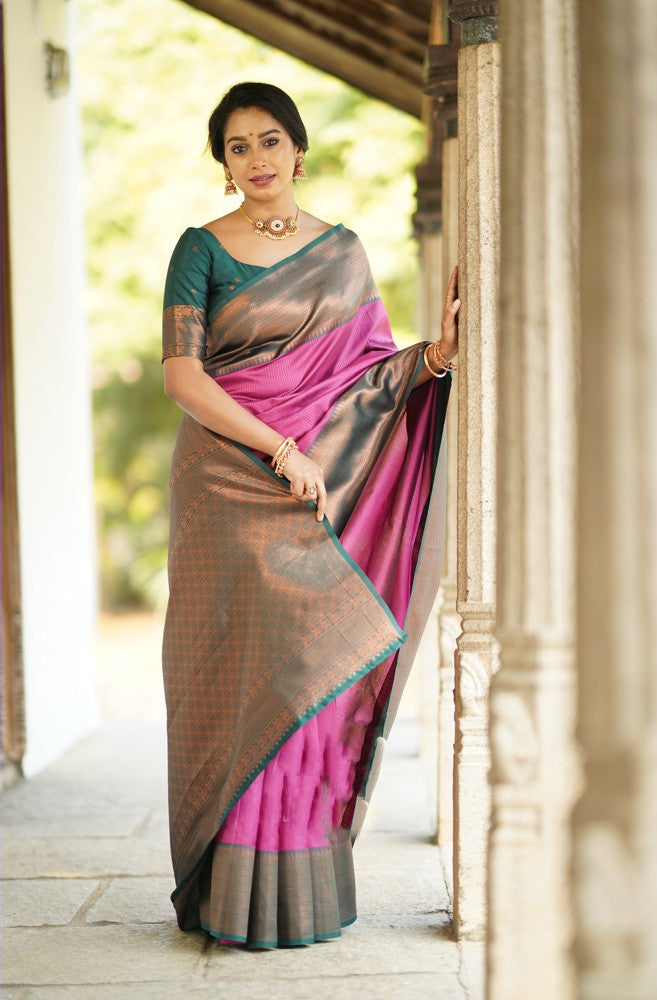 Sizzling Dark Pink Soft Silk Saree With Demanding Blouse Piece