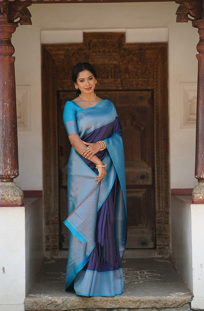 Sophisticated Navy Blue Soft Silk Saree With Beautiful Blouse Piece