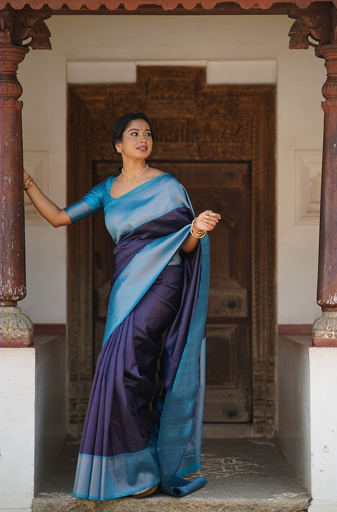 Sophisticated Navy Blue Soft Silk Saree With Beautiful Blouse Piece