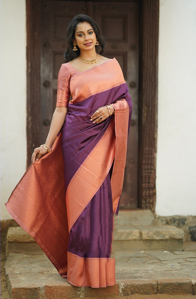 Amazing Purple Soft Silk Saree With Moiety Blouse Piece