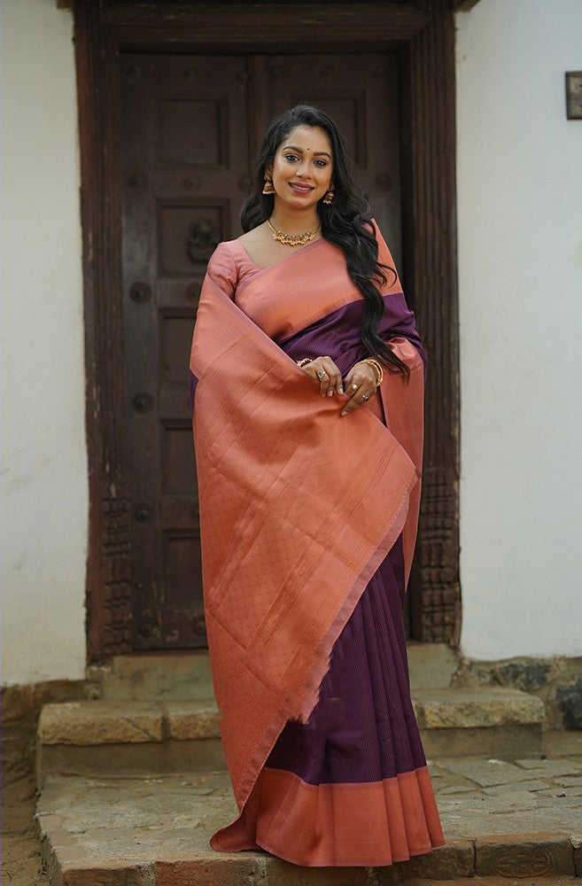 Amazing Purple Soft Silk Saree With Moiety Blouse Piece