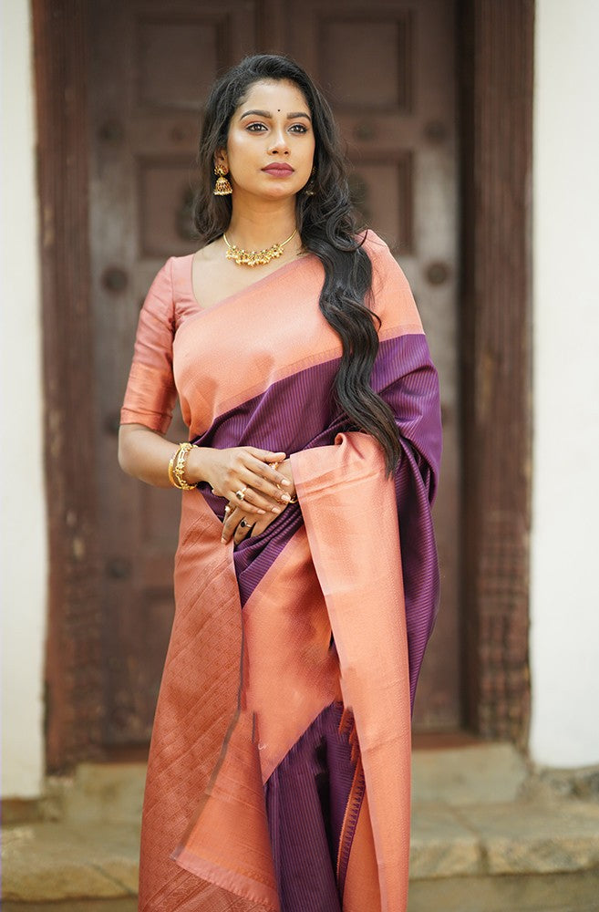 Amazing Purple Soft Silk Saree With Moiety Blouse Piece