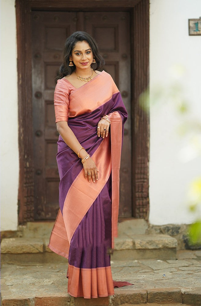 Amazing Purple Soft Silk Saree With Moiety Blouse Piece