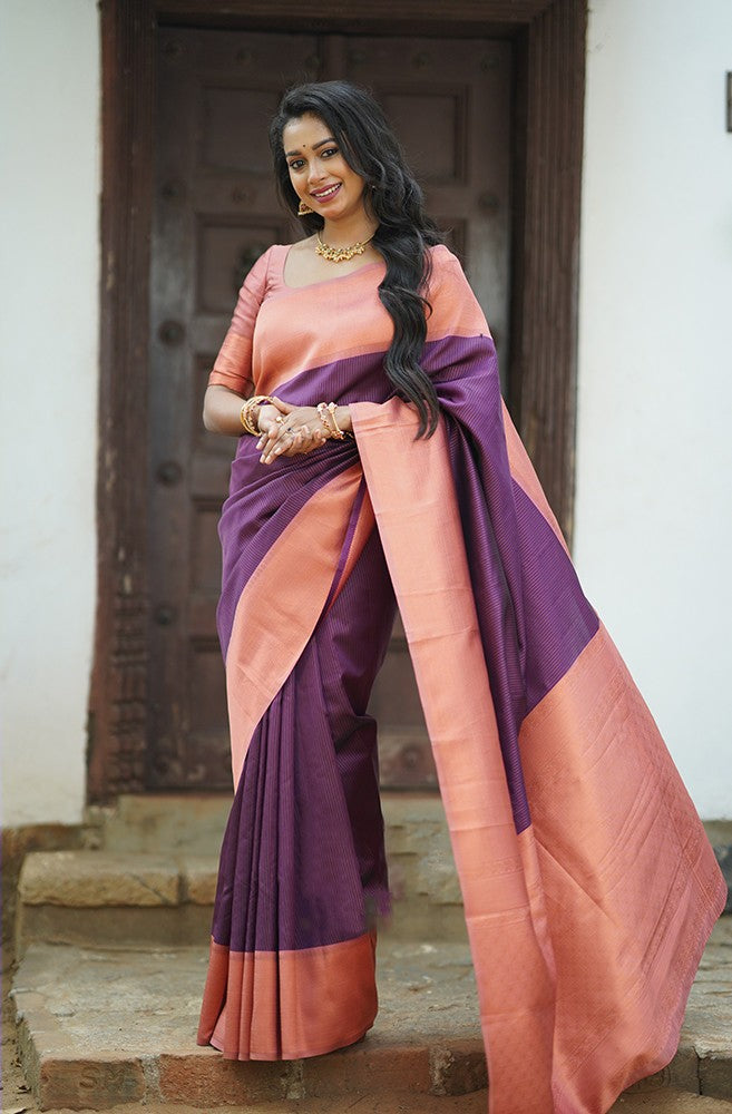 Amazing Purple Soft Silk Saree With Moiety Blouse Piece