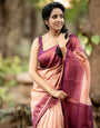 Captivating Peach Soft Silk Saree With Propinquity Blouse Piece