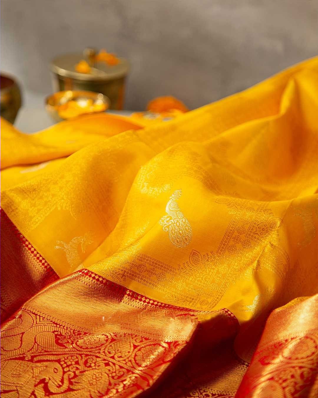 Flattering Yellow Soft Silk Saree With Adoring Blouse Piece