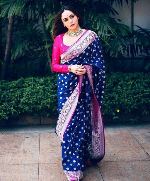 Nectarous Blue Soft Silk Saree With Glowing Blouse Piece