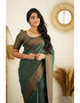 Cynosure Green Soft Silk Saree With Snappy Blouse Piece