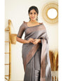 Ailurophile Grey Soft Silk Saree With Fantabulous Blouse Piece