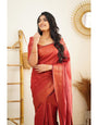 Most Flattering Red Soft Silk Saree With Artistic Blouse Piece