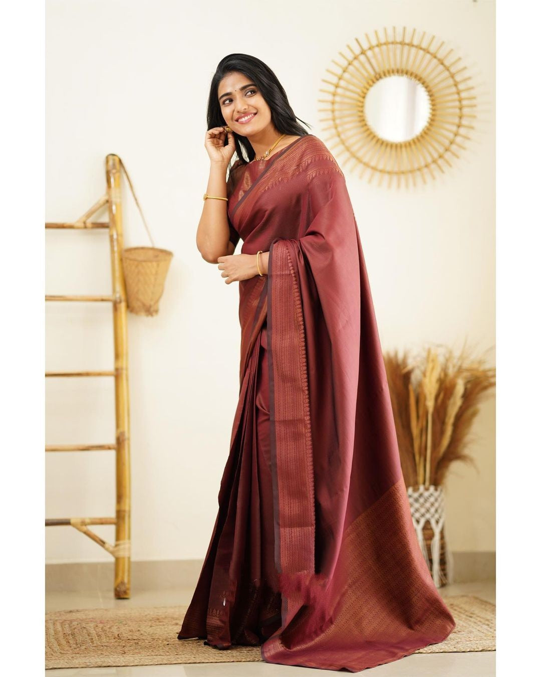 Prettiest Wine Soft Silk Saree With Fragrant Blouse Piece