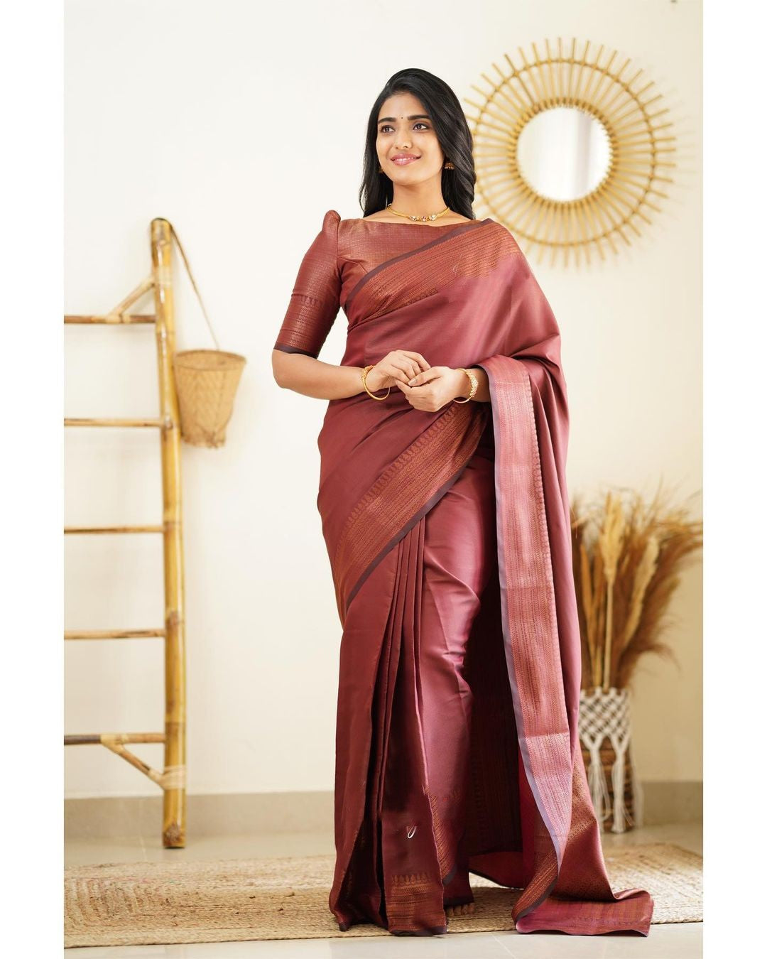 Prettiest Wine Soft Silk Saree With Fragrant Blouse Piece