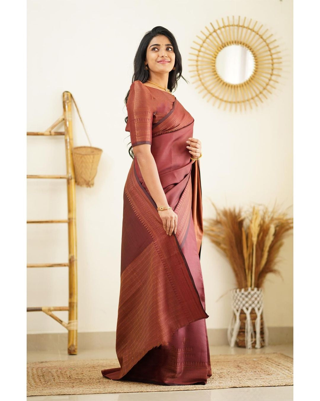 Prettiest Wine Soft Silk Saree With Fragrant Blouse Piece