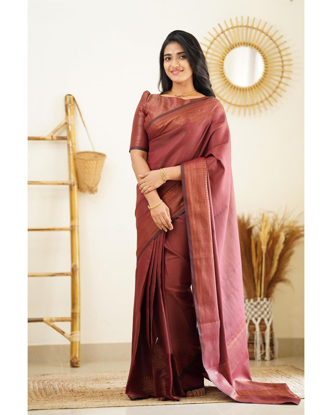 Prettiest Wine Soft Silk Saree With Fragrant Blouse Piece