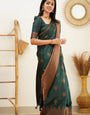 Supernal Dark Green Soft Silk Saree With Mesmeric Blouse Piece