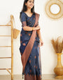 Imaginative Navy Blue Soft Silk Saree With Blissful Blouse Piece