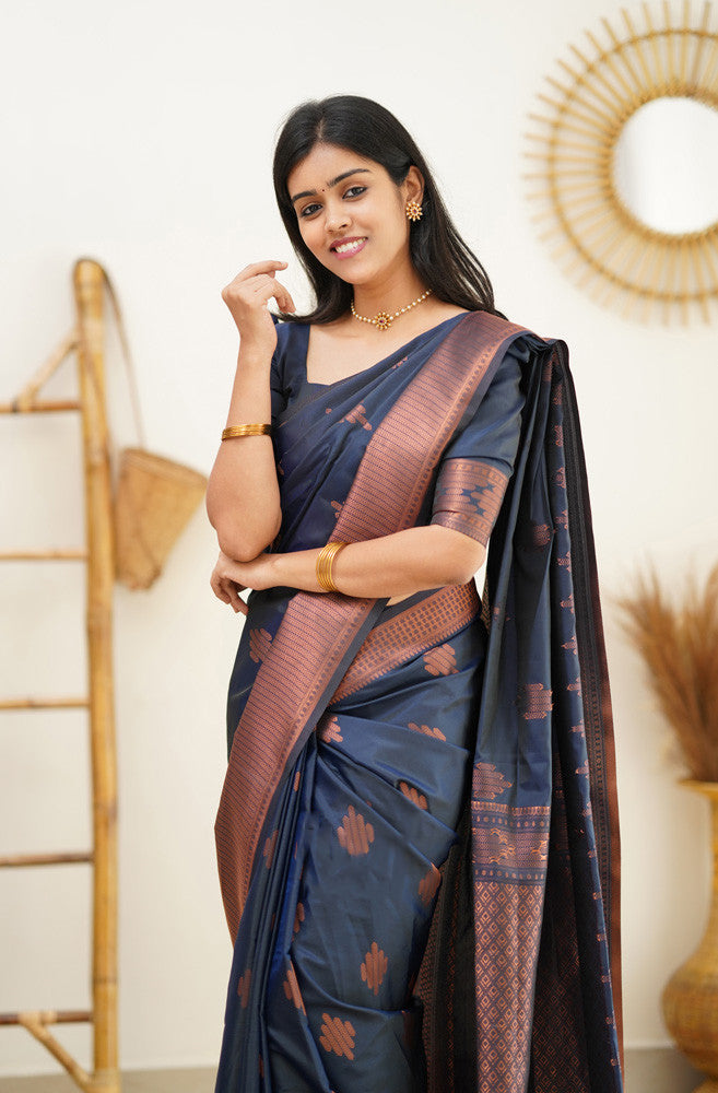 Imaginative Navy Blue Soft Silk Saree With Blissful Blouse Piece