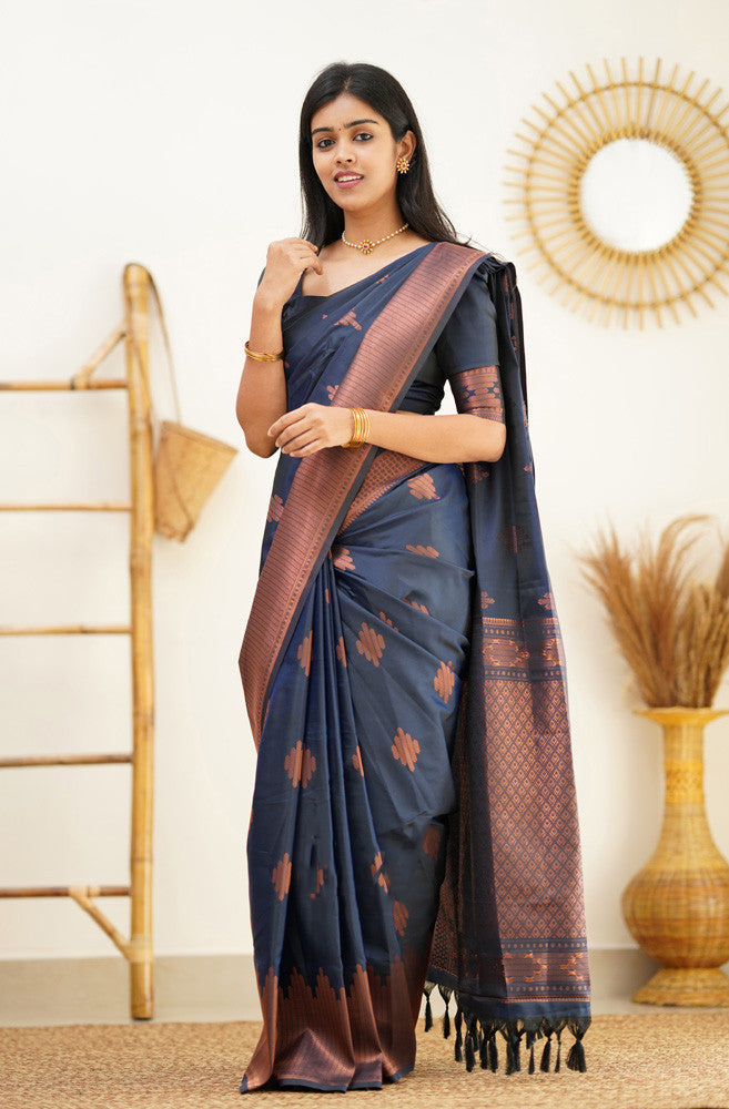 Imaginative Navy Blue Soft Silk Saree With Blissful Blouse Piece