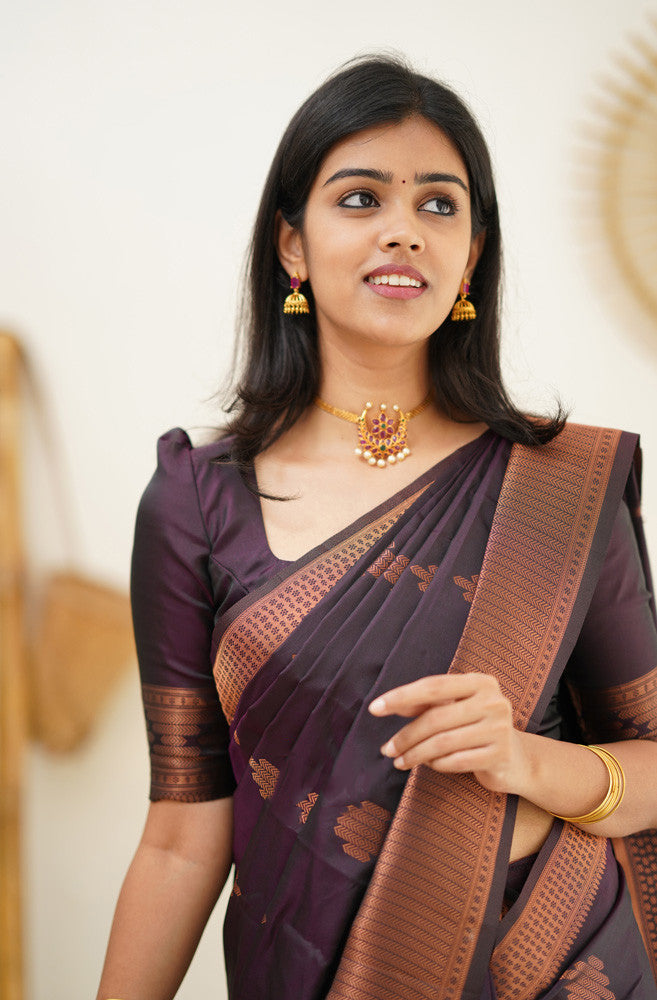 Scrumptious Purple Soft Silk Saree With Woebegone Blouse Piece