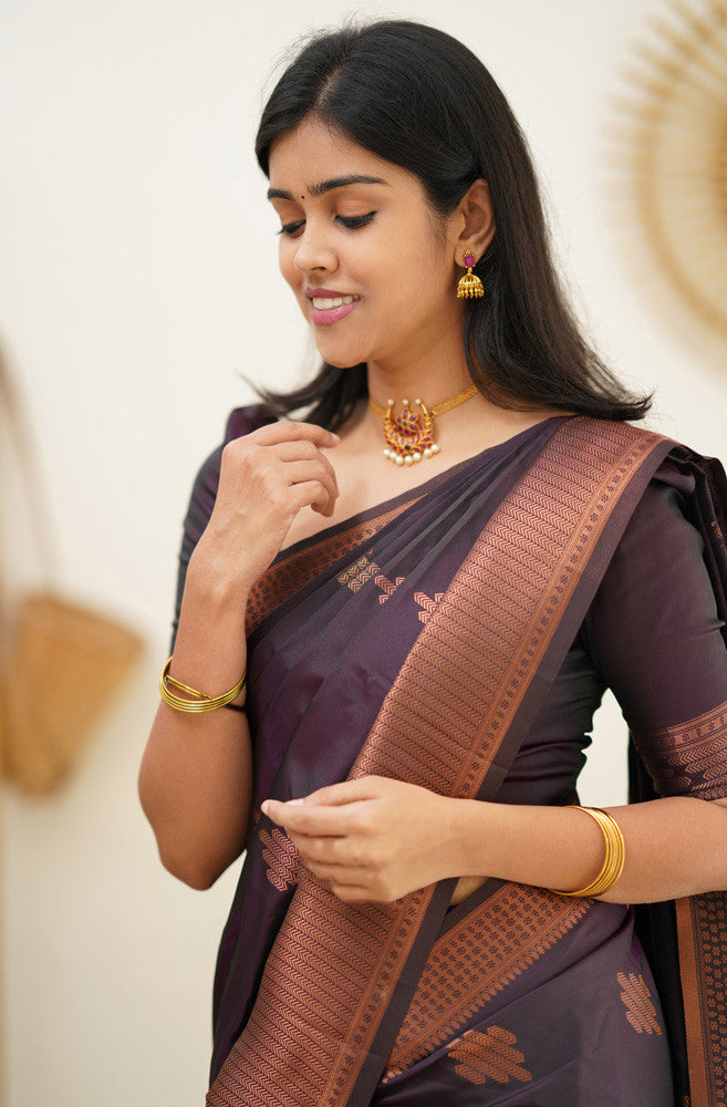 Scrumptious Purple Soft Silk Saree With Woebegone Blouse Piece