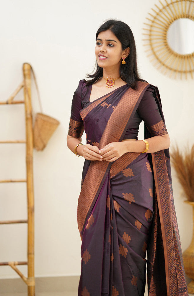 Scrumptious Purple Soft Silk Saree With Woebegone Blouse Piece