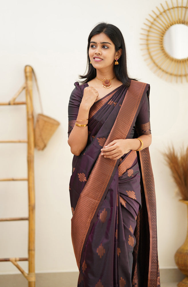 Scrumptious Purple Soft Silk Saree With Woebegone Blouse Piece