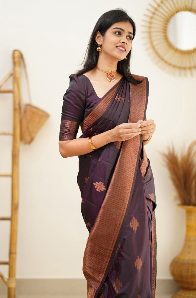 Scrumptious Purple Soft Silk Saree With Woebegone Blouse Piece