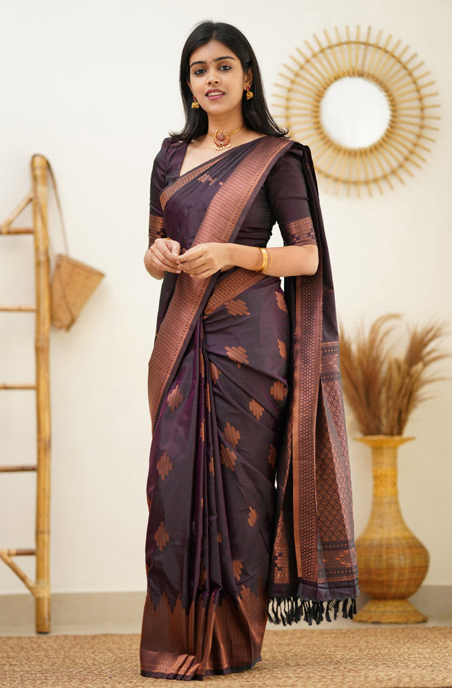 Scrumptious Purple Soft Silk Saree With Woebegone Blouse Piece