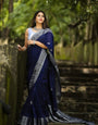 Denouement Navy Blue Soft Silk Saree With Sonorous Blouse Piece