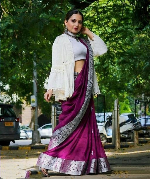 Dalliance Purple Soft Silk Saree With Sumptuous Blouse Piece