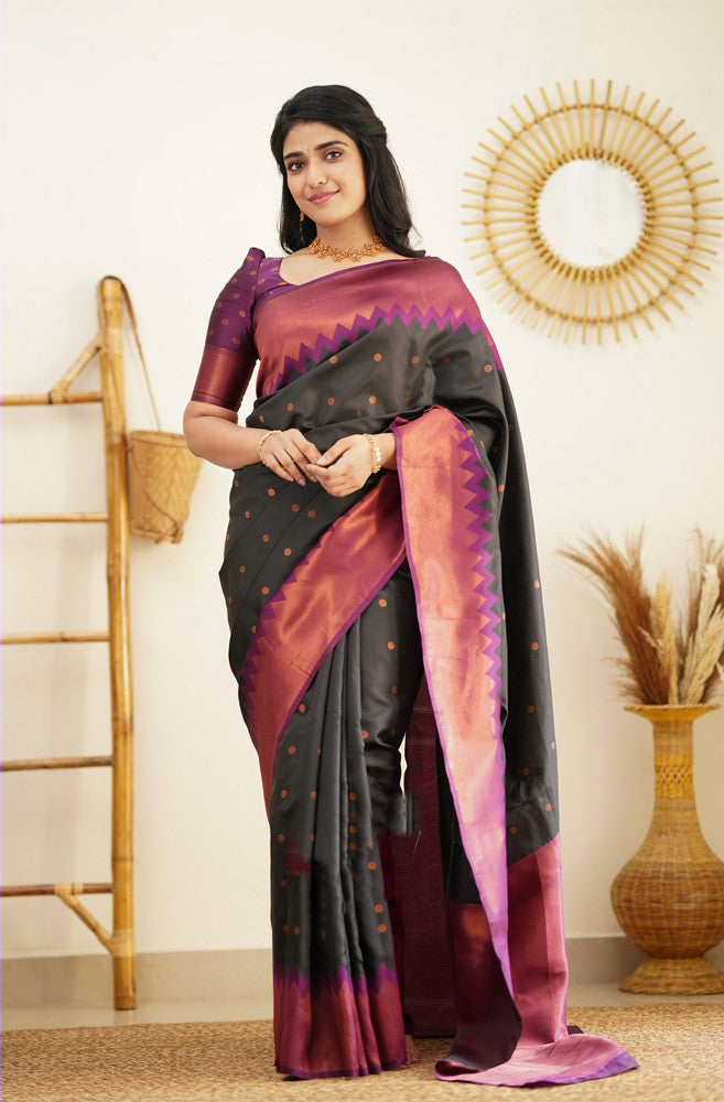 Palimpsest Black Soft Silk Saree With Hypnotic Blouse Piece