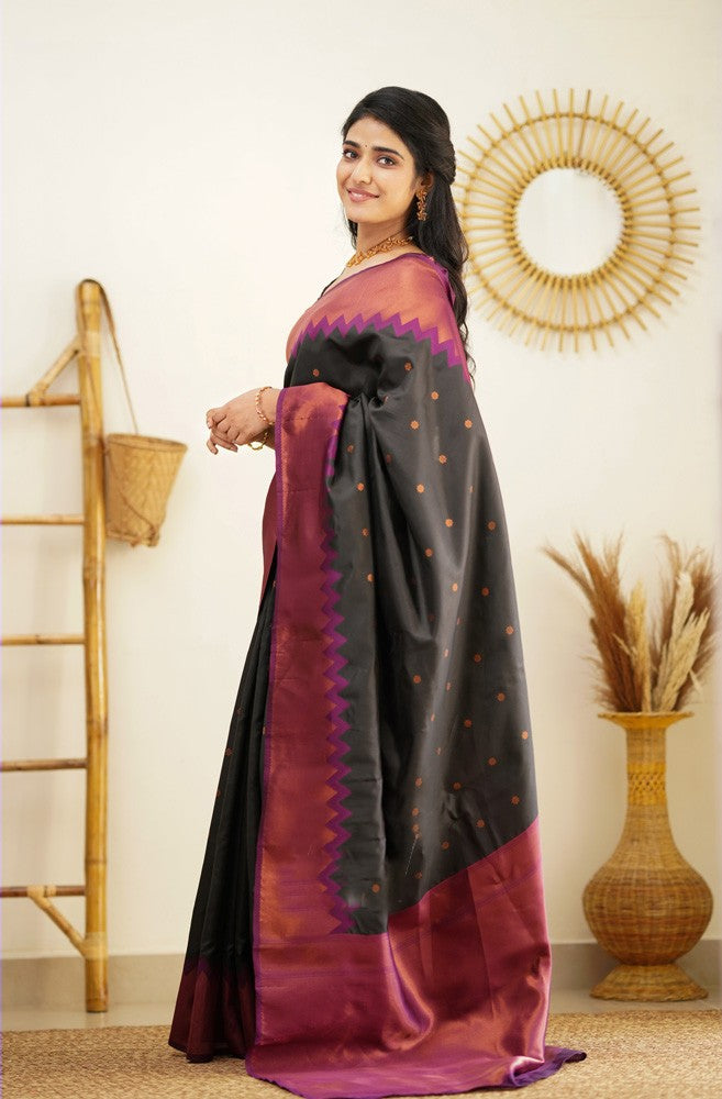 Palimpsest Black Soft Silk Saree With Hypnotic Blouse Piece