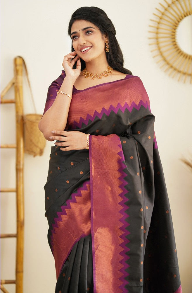 Palimpsest Black Soft Silk Saree With Hypnotic Blouse Piece