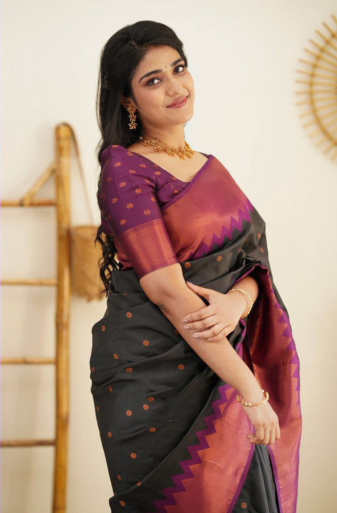 Palimpsest Black Soft Silk Saree With Hypnotic Blouse Piece