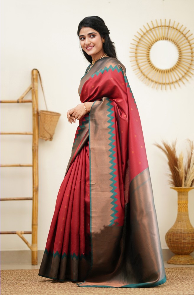 Ephemeral Maroon Soft Silk Saree With Adorable Blouse Piece