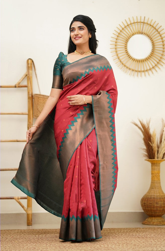 Ephemeral Maroon Soft Silk Saree With Adorable Blouse Piece