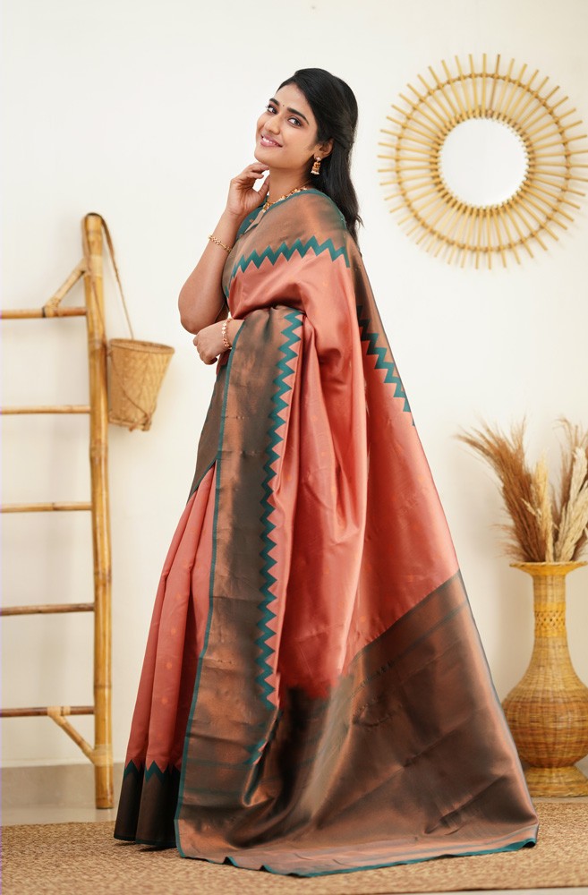 Ebullience Peach Soft Silk Saree With Breathtaking Blouse Piece