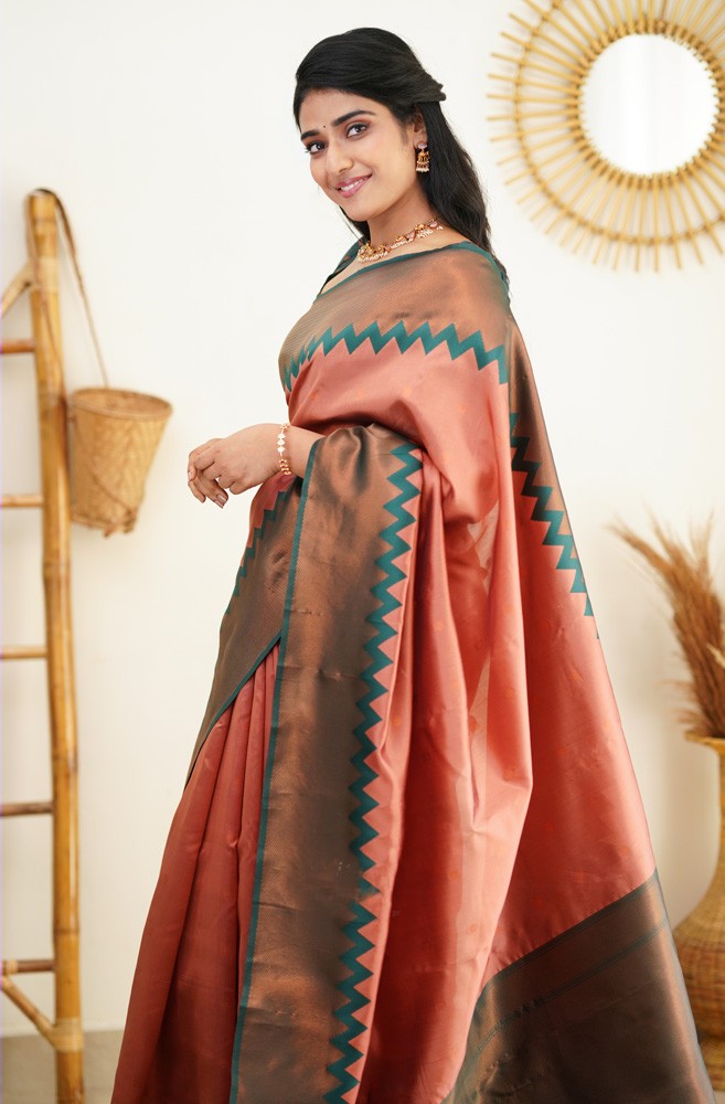 Ebullience Peach Soft Silk Saree With Breathtaking Blouse Piece