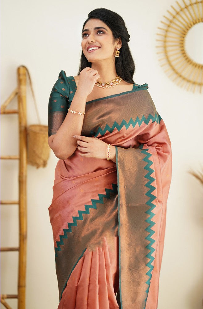 Ebullience Peach Soft Silk Saree With Breathtaking Blouse Piece