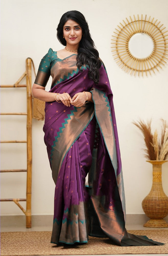 Demesne Purple Soft Silk Saree With Engrossing Blouse Piece