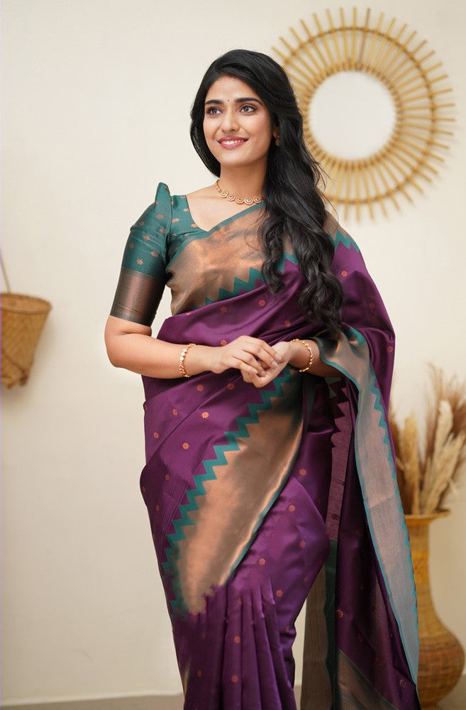 Demesne Purple Soft Silk Saree With Engrossing Blouse Piece