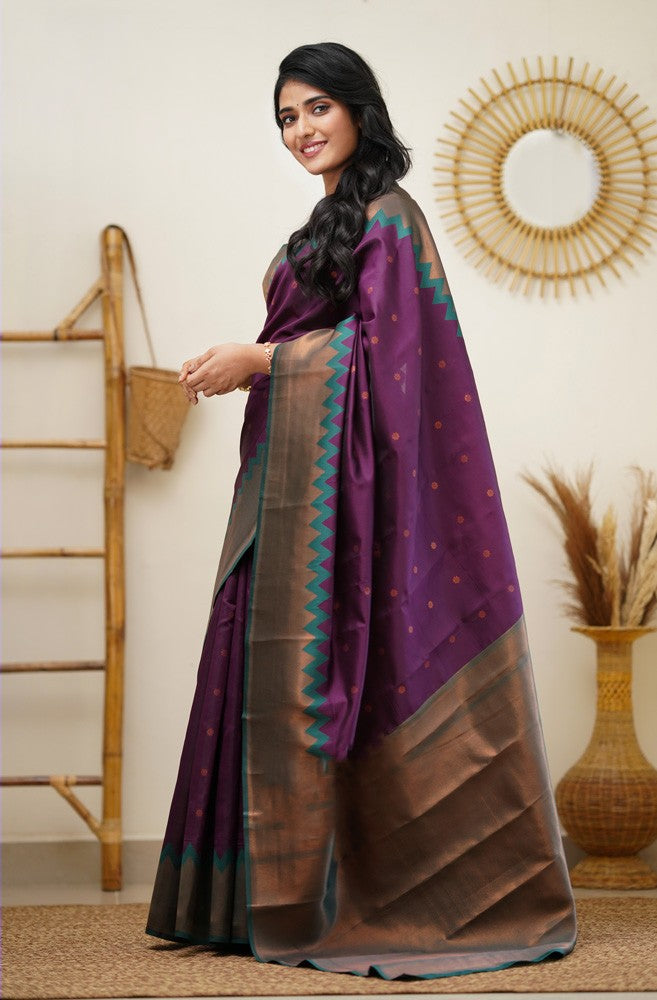 Demesne Purple Soft Silk Saree With Engrossing Blouse Piece