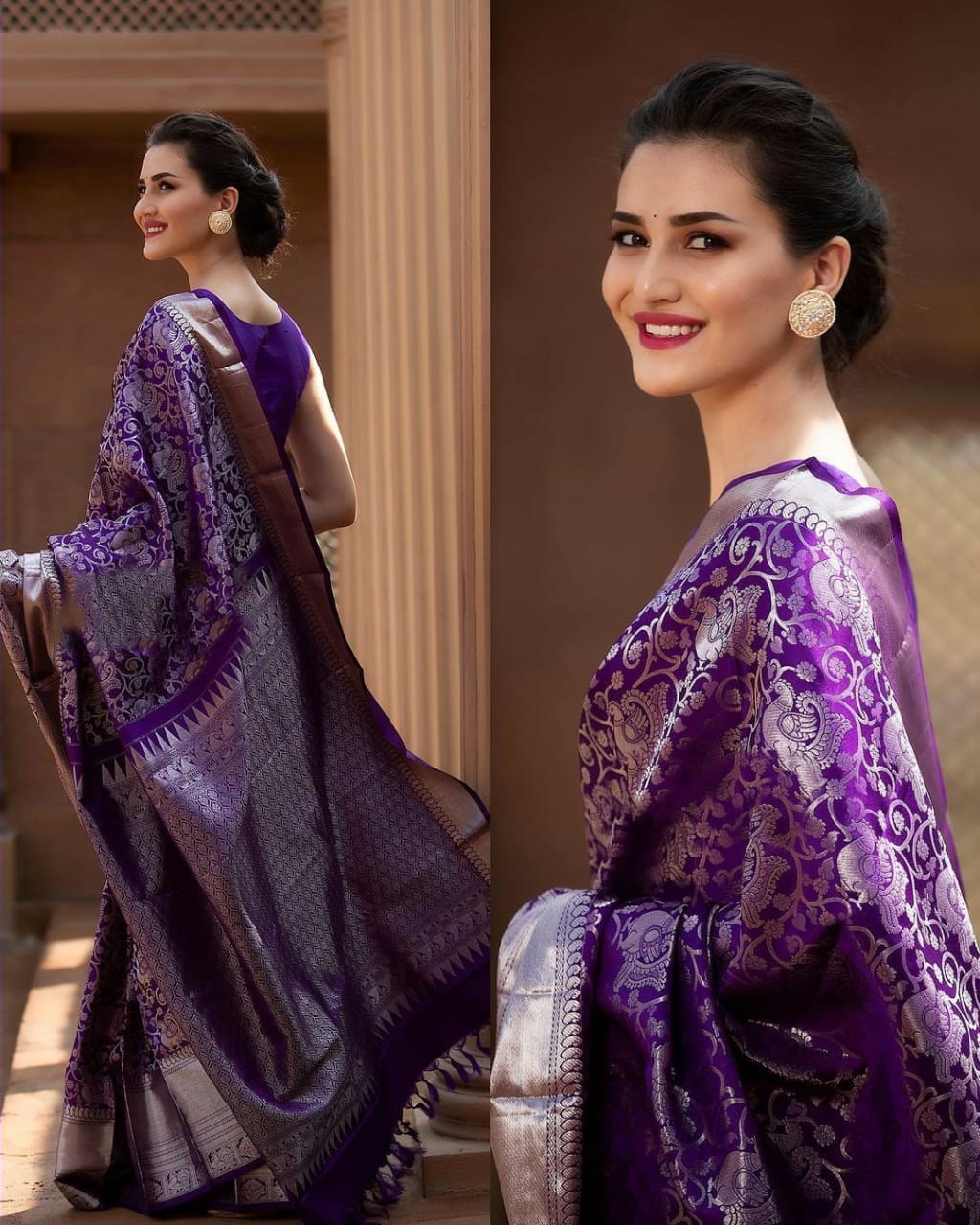 Flameboyant Purple Soft Silk Saree With Beauteous Blouse Piece